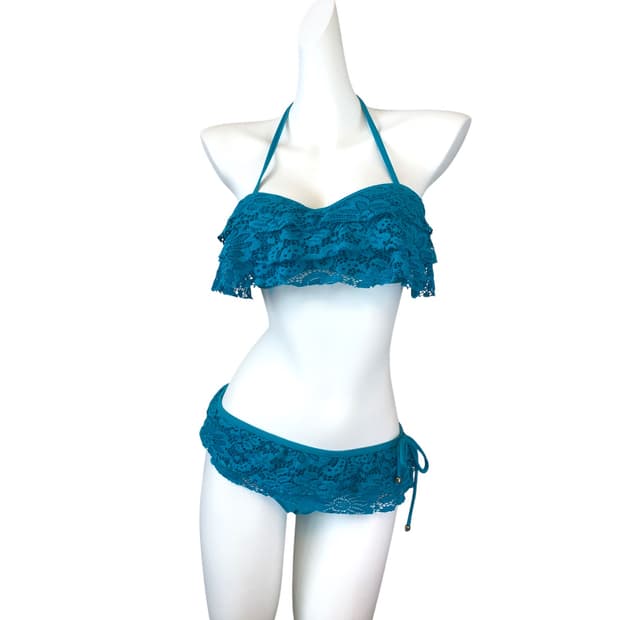 blue lace ruffle bikini
