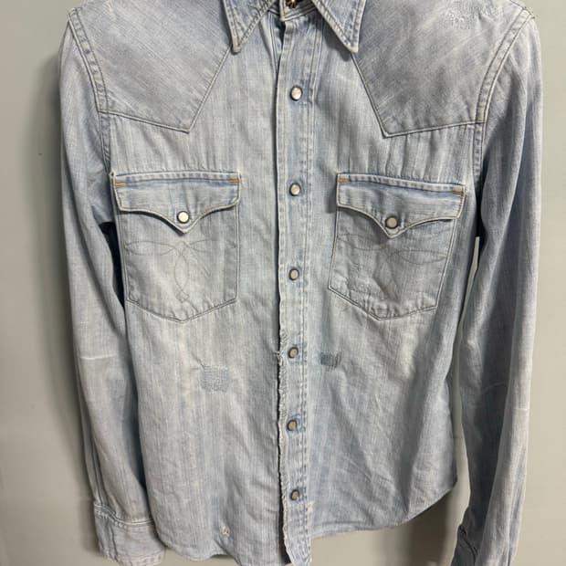 더블알엘 / 디스트레스드 웨스턴 데님 셔츠 made in Usa / S