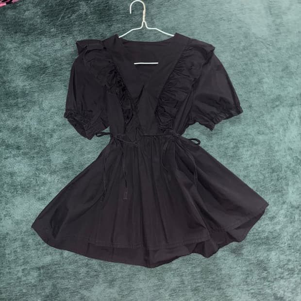 블랙 프릴 리본 미니 탑 블라우스 원피스