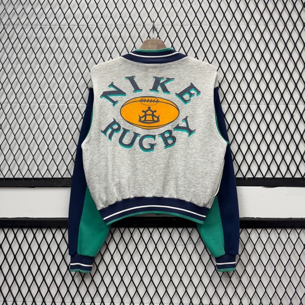 90s 나이키 바시티 후드 집업 럭비 클럽 빅로고 디테일 그레이