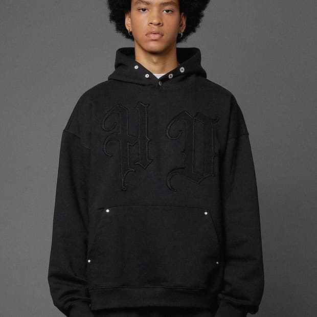 후드후드 HD 로고 아플리케 오버핏 후드 블랙 2