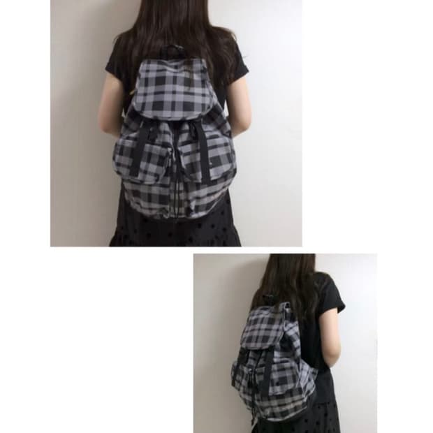 블랙 그레이 체크무늬 백팩