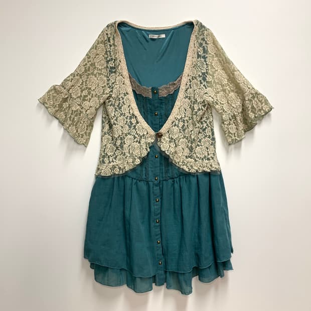 axes femme 민트 로즈 레이스 튜닉 원피스