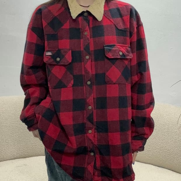 90s DICKIES 레드플란넬 양털트리밍 워크자켓