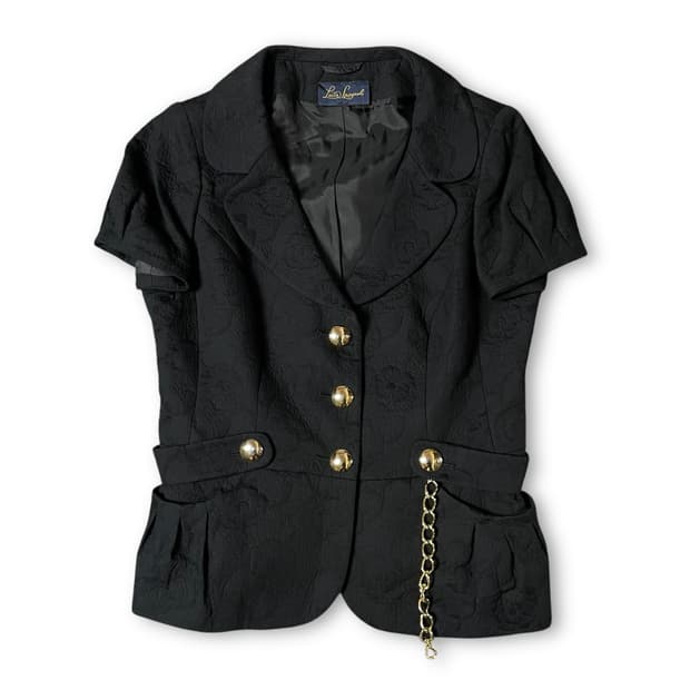 루이사스파그놀리 블랙 플라워패턴 골드체인 반팔 자켓