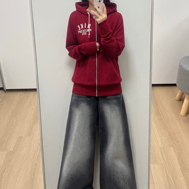 나이키 애슬레틱 로고 버건디 후드집업