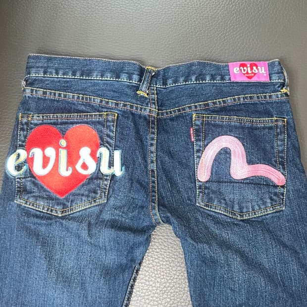 에비수 evisu 핑크 하트 자수 데님 진청바지 부츠컷 팬츠 y2k 갸루