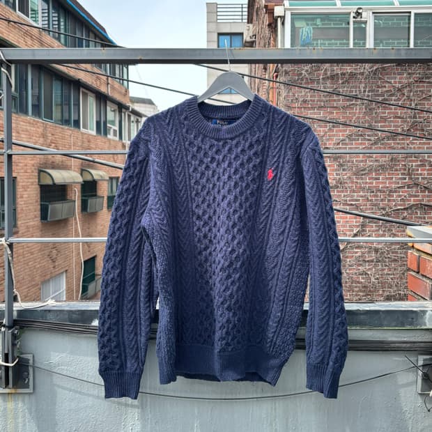 폴로 케이블 니트 네이비