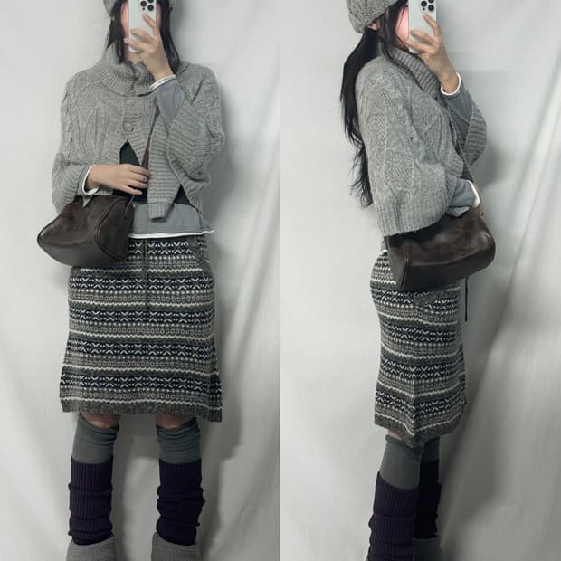 폴딩 넥 버튼 니트 케이프