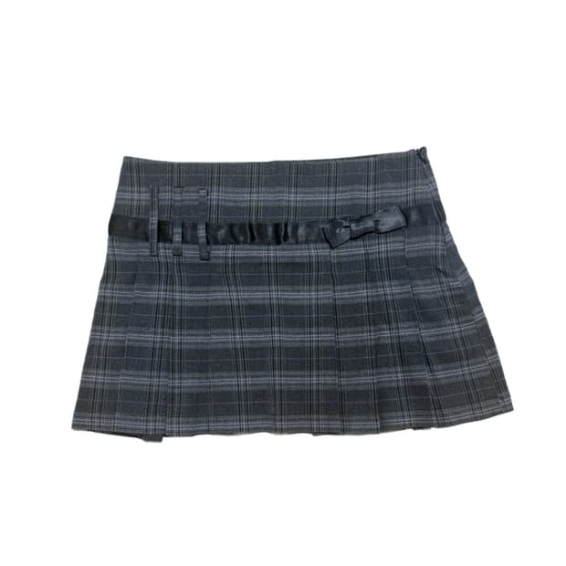 2000’s 모더인 로우라이즈 체크 플리츠 미니 스커트 새틴 리본 디테일