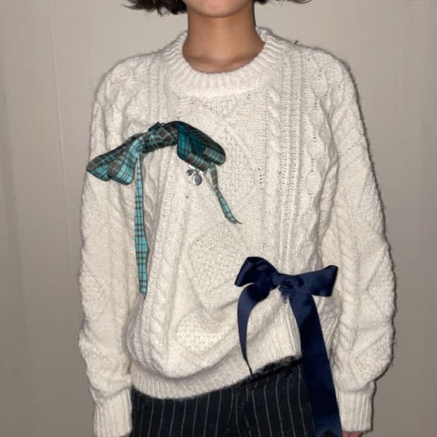 써멈보넘 리본 니트 아이보리