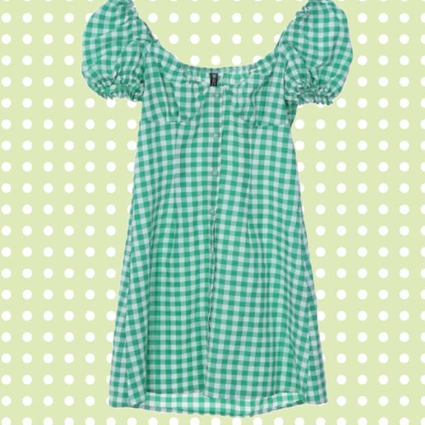 Divided H&M 체크 그린 퍼프 미니원피스