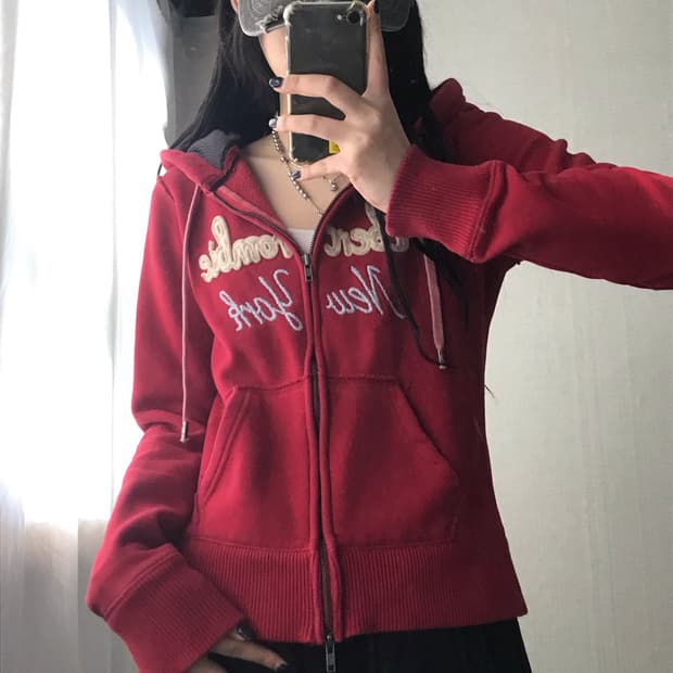 아베크롬비 딥레드 투웨이 후드집업