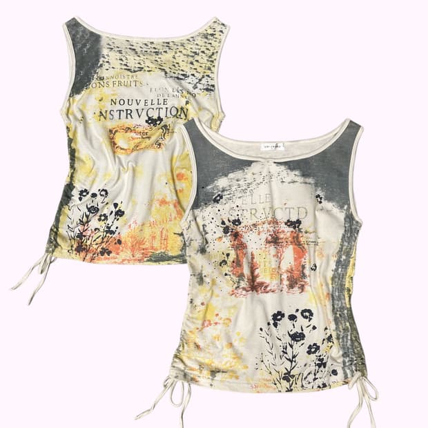 antique printing shirring sleeveless