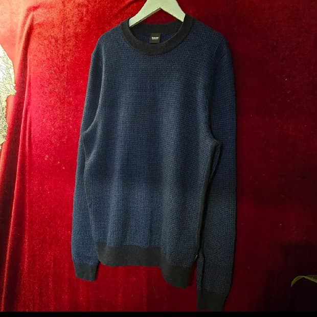 휴고보스(Hugo boss) Wool 100% 체크 라운드 니트