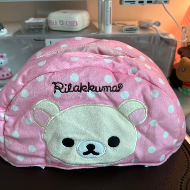 리락쿠마 핑크 땡땡이 티슈커버