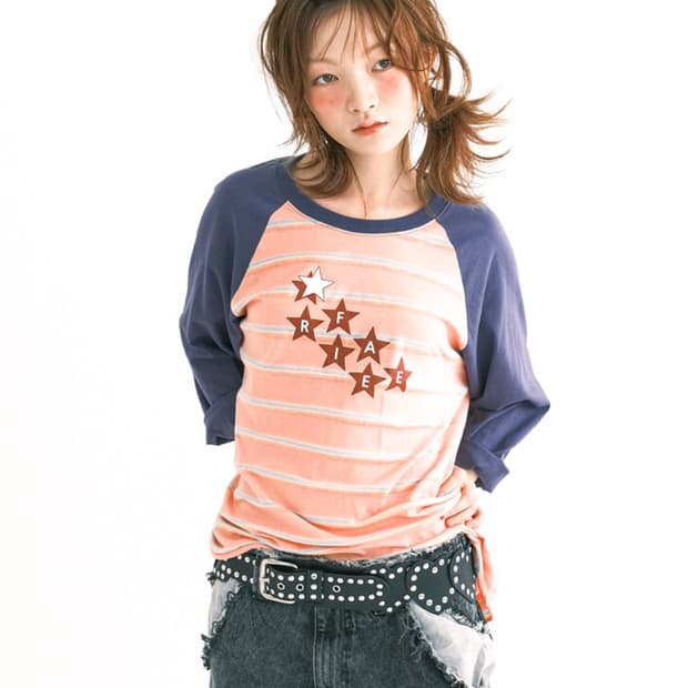 샵페어리 레인보우 레글런 티셔츠 핑크