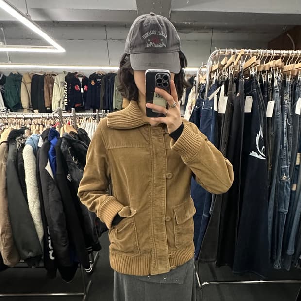M)Japanese vintage 여성 코듀로이 베이지 봄버 자켓