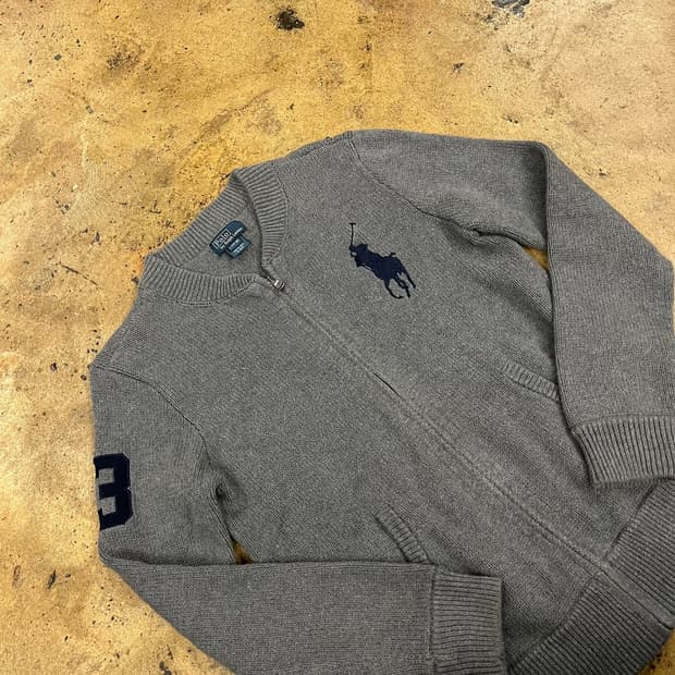 폴로 랄프로렌 그레이 니트 집업 빅포니