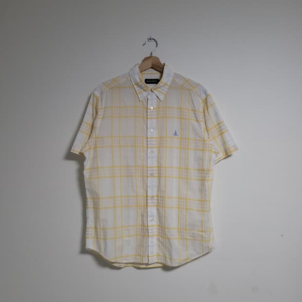 (95) BEANPOLE 빈폴 체크 반팔 남방 셔츠 노랑