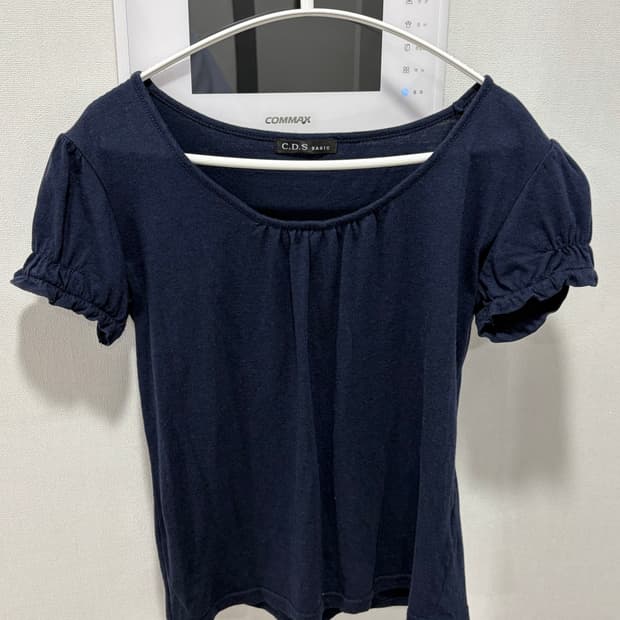 jpn 네이비 셔링 퍼프 반팔 