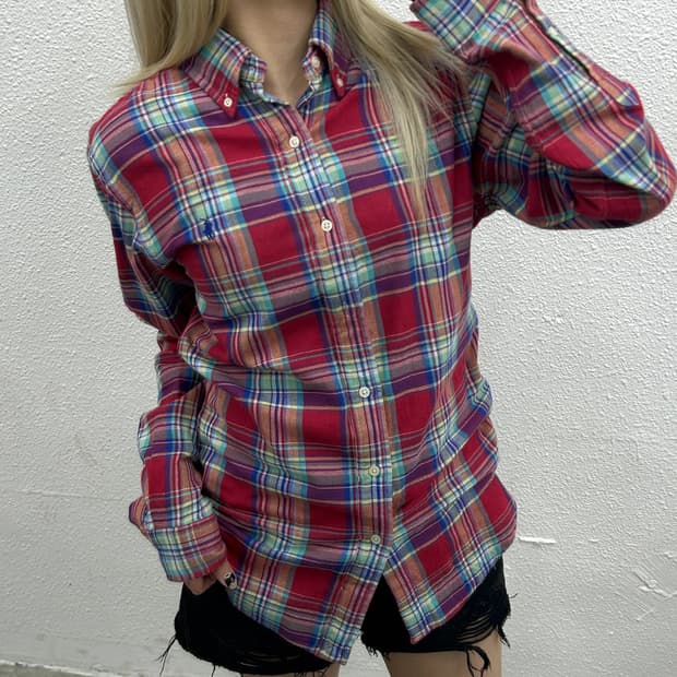 폴로 랄프로렌 퍼플포니 타탄체크 셔츠 S