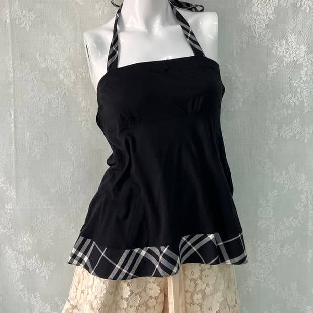 버버리 블랙 홀터넥 나시 1097 모리걸 y2k 스트릿 갸루 펑키 일본빈