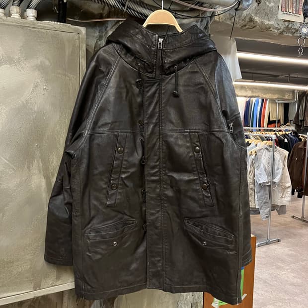 데니어 후드 가죽 데님 자켓 블랙브라운 