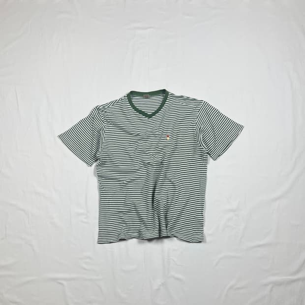 90‘s 스투시 stussy s 크라운 로고 스트라이프 반팔티