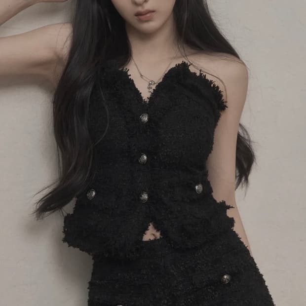 카키포인트 앤틱 트위드 탑 블랙 Antique Tweed Top