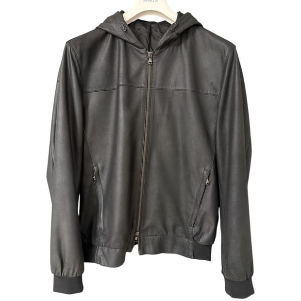 알레그리 남성 후드 가죽 자켓 블랙 54