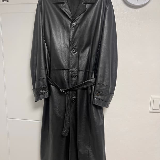 빈티지 레더 롱 트렌치코트