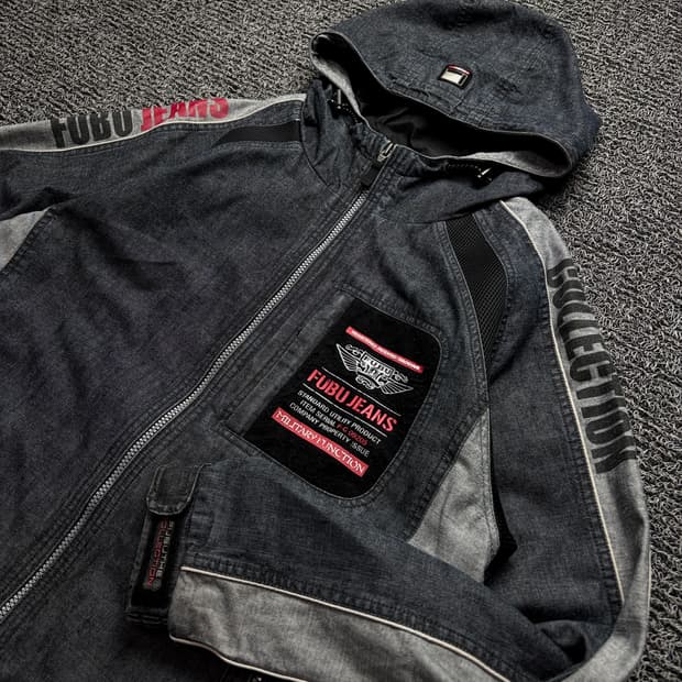 00s 후부 y2k 빈티지 데님 후드 바시티 자켓 1432