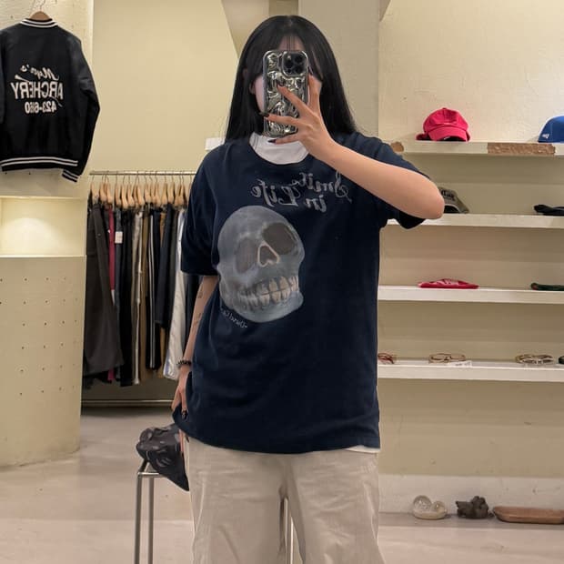 디젤 스컬 프린트 반팔 티셔츠 네이비 U1612