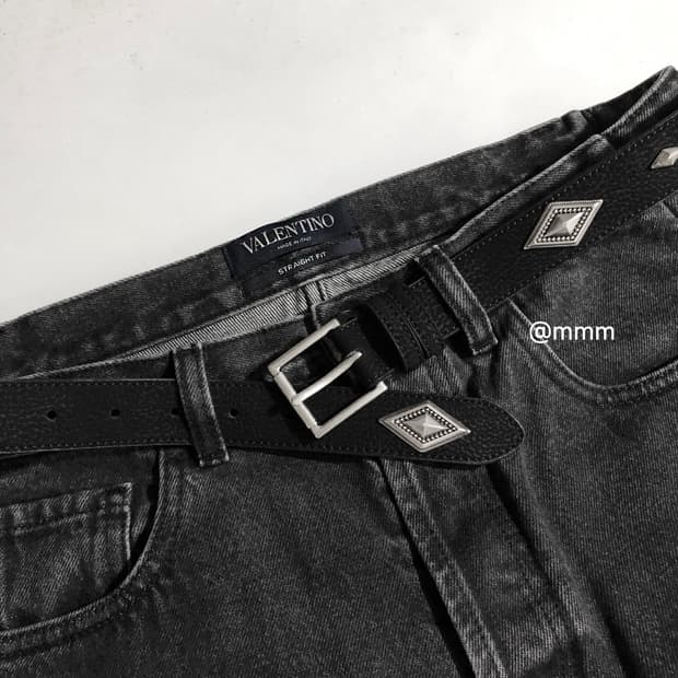 [Unisex] 다이아 스터드 웨스턴 가죽벨트 블랙