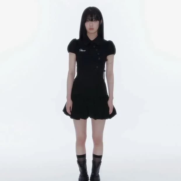 카시코 퍼프 프레피 미니 원피스 블랙