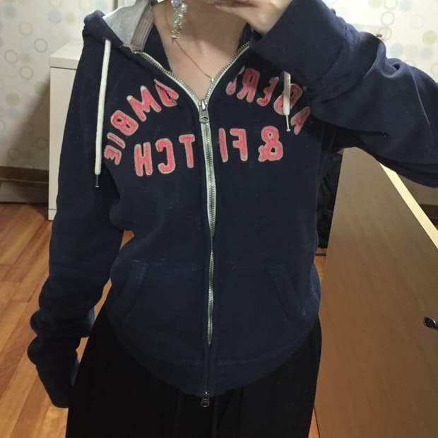 아베크롬비 아치 로고 네이비 후드집업