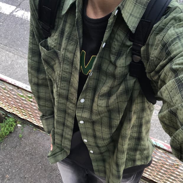 치요 체크 셔츠 카키