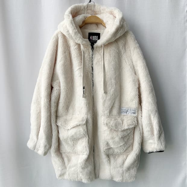 NBA LA레이커스 보아 플리스 롱 후드 집업 아이보리 XS