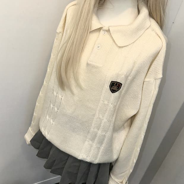 japan)프레드페리 니트 프레피룩 꽈배기니트 L