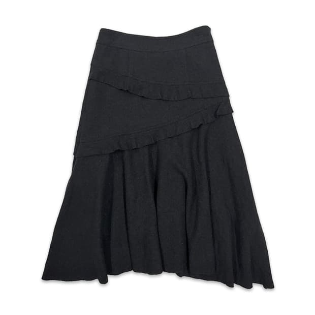 빈티지 블랙 프릴 언발란스 롱 스커트