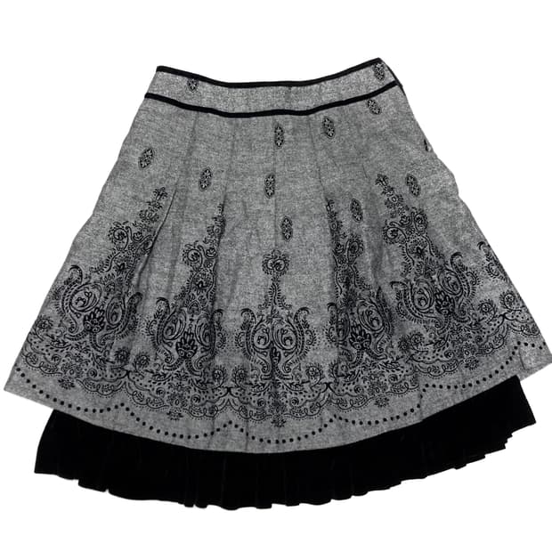 빈티지 벨벳 프릴 레이어드 미디 스커트