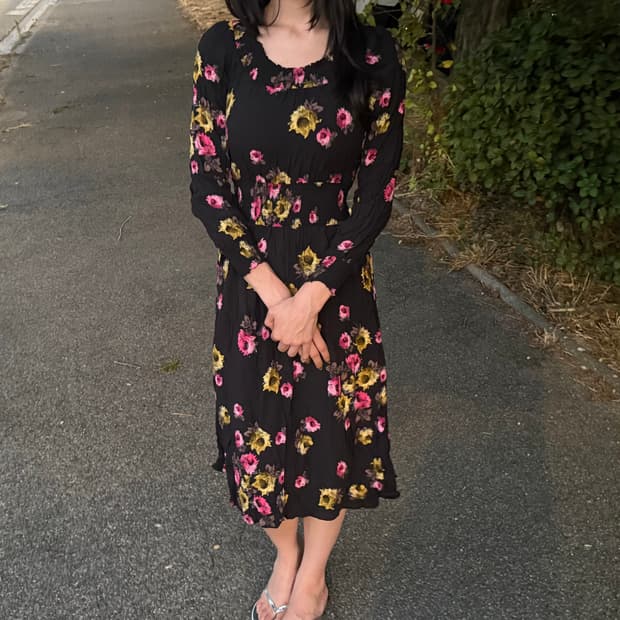 Prada flower pattern dress(Black)