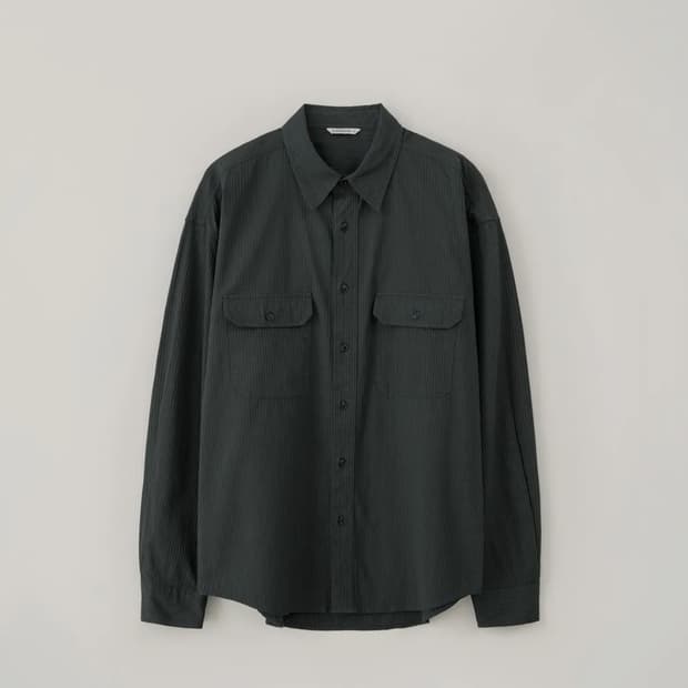 블랭크룸 텍스쳐 스트라이프 셔츠 올리브 슬레이트