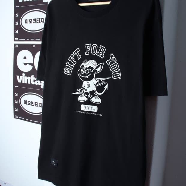 (M-XL) 오버캐스트 반팔 티셔츠 오버핏 그래픽 블랙-H3H33784