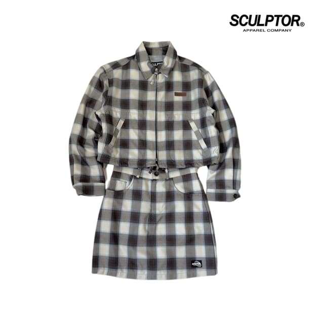 스컬프터 체크 스커트 자켓 셋업 세트