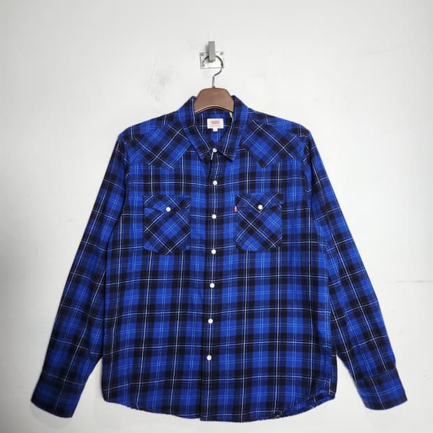 L 리바이스 블루 체크 플란넬 웨스턴 셔츠
