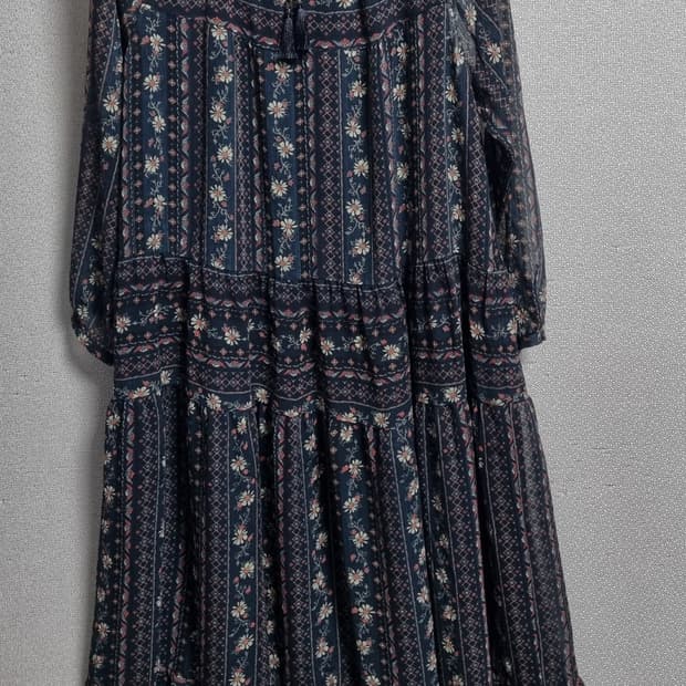 S (55) 써스데이아일랜드 네이비 플라워패턴 롱 원피스