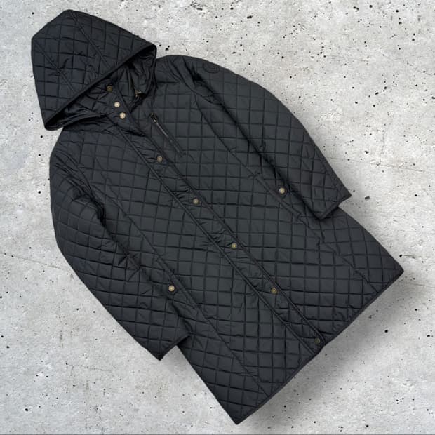 [S] 폴로랄프로렌 블랙 퀼팅 후드 롱 코트 B472