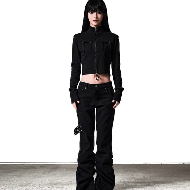 이양 더블 사이드 탭 부츠컷 팬츠 블랙